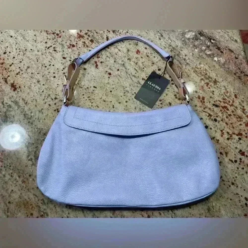 Claudia Firenze Purse Blue Medium Flap Camel Color Block 100% Leather NWT READ
